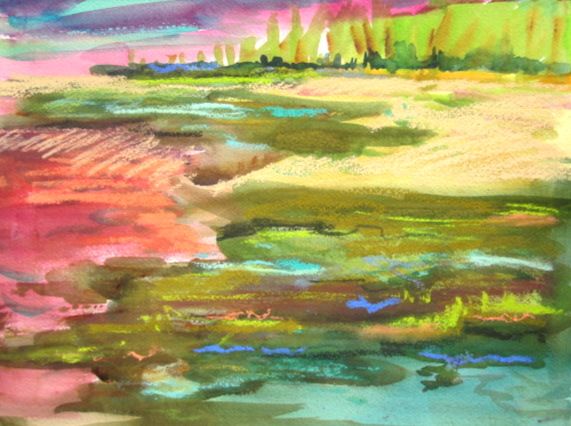 Lagoon Reds mixed media 11 x 14