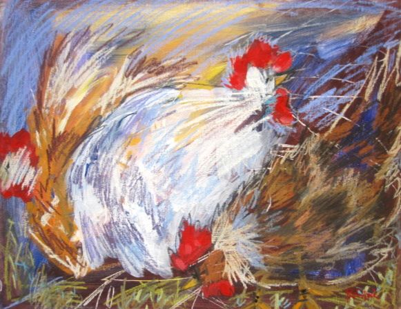 Three Chicks Mixed Media 18 x 24