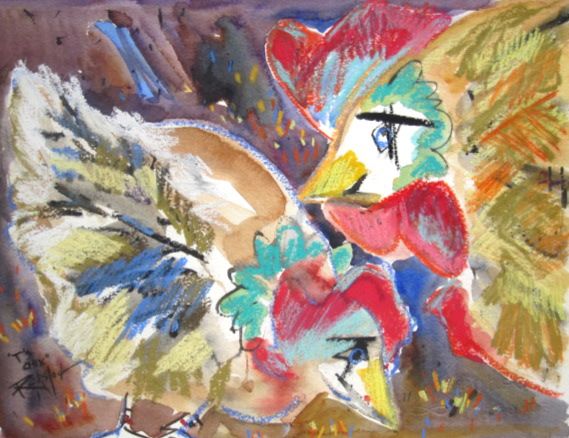 Chickens mixed media 11 x 14