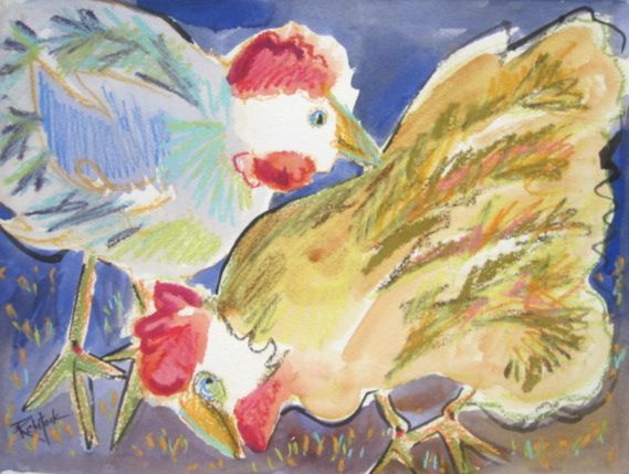 More Chickens mixed media 11 x 14